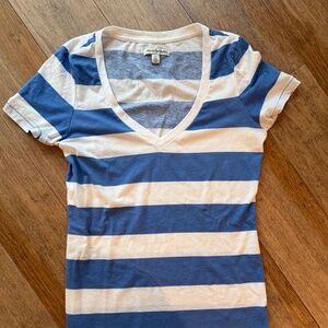American Eagle Small Blue and White Stripped V-neck